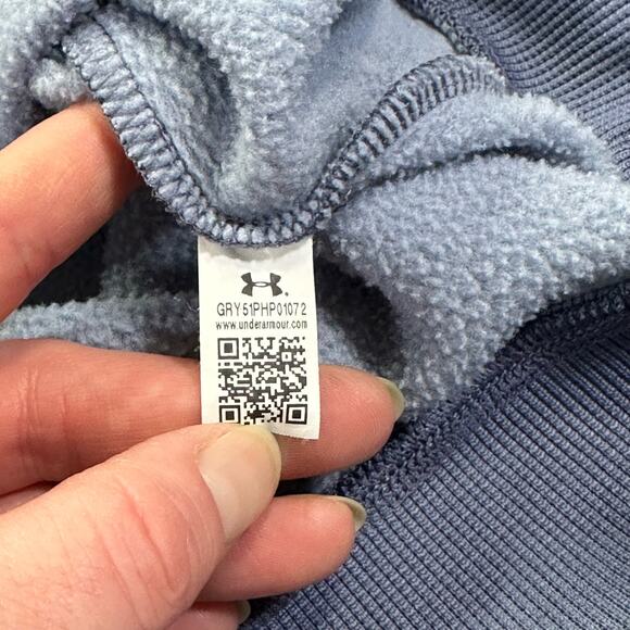 Under Armour Cold Gear Pullover Hoodie Womens L Big Logo Navy Blue Sweatshirt - Picture 6 of 8